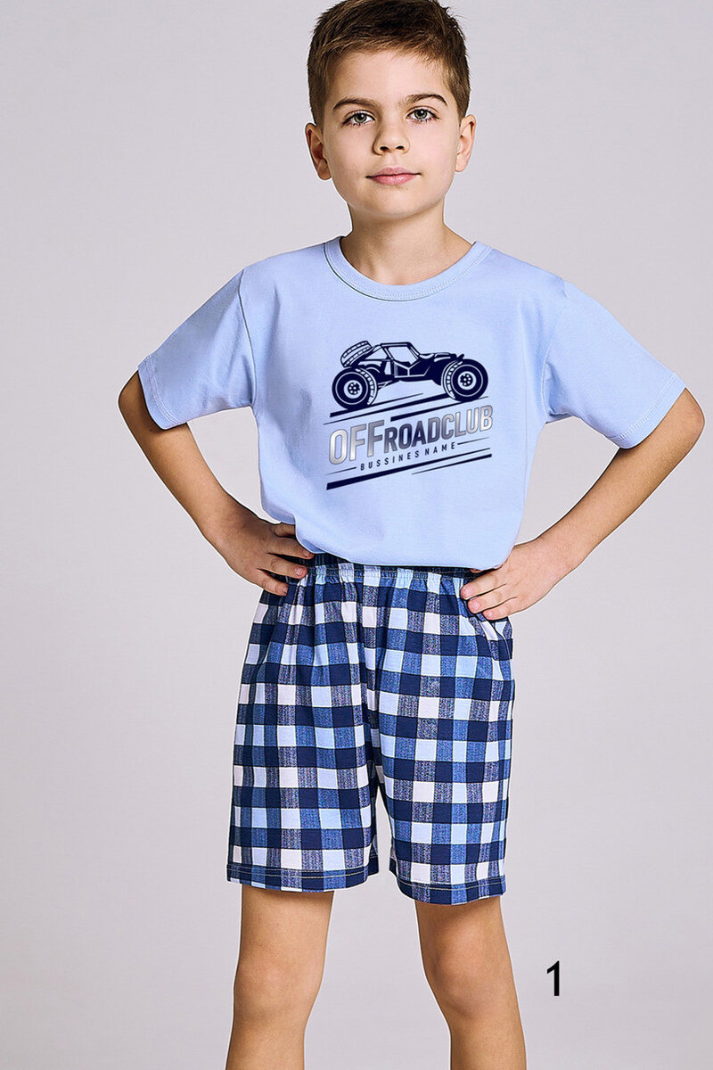 Kostkované chlapecké pyžamo Taro, Modrá 140 i170_3205-140-01 S-S 24