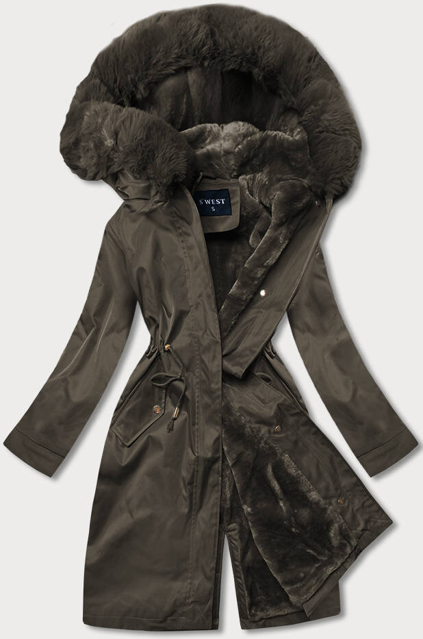 Zimní bunda s mechovitým kožíškem SWEST v khaki barvě, odcienie zieleni M (38) i392_20664-47