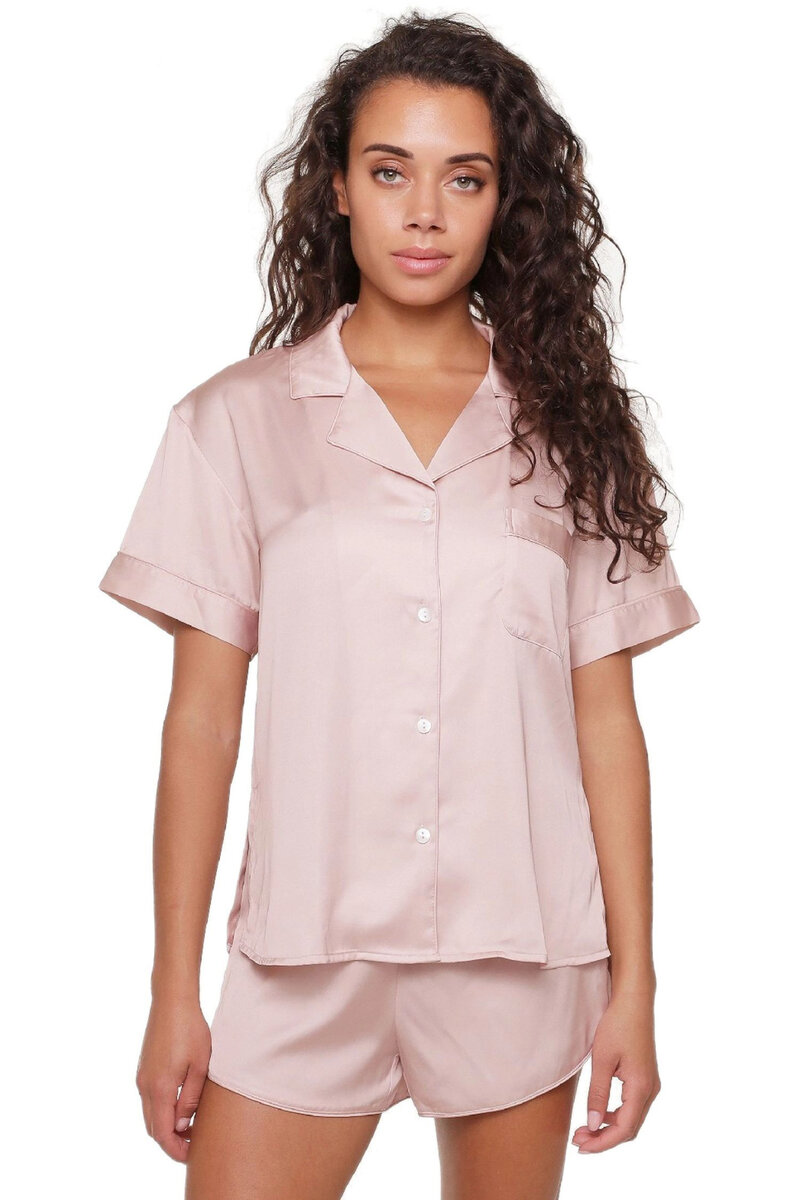 Růžové saténové pyžamo LingaDore pro ženy, pudrová XL i41_9999931264_2:pudrová _3:XL_