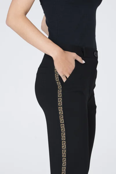 Černé úpletové dámské kalhoty s vysokým pasem - Elegantní Noir