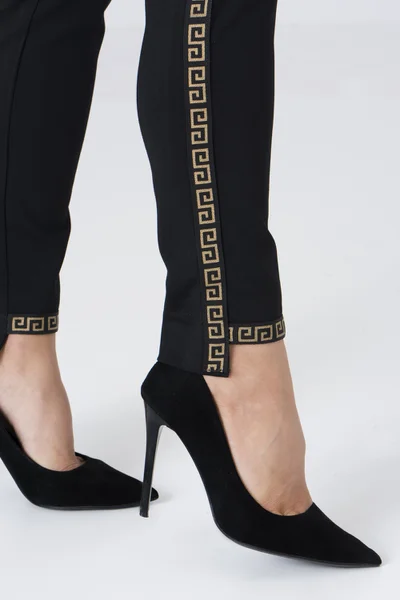 Černé úpletové dámské kalhoty s vysokým pasem - Elegantní Noir