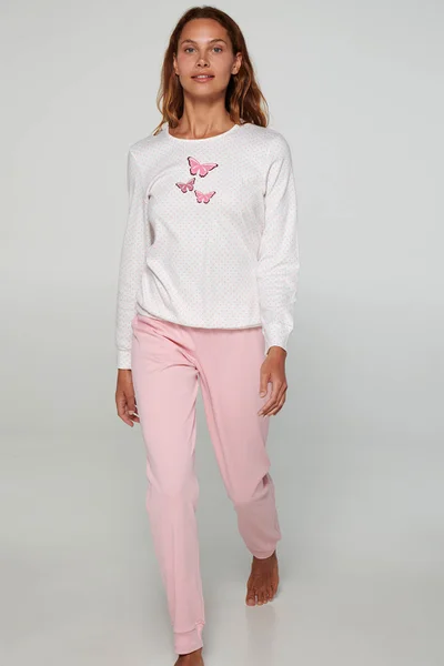 Růžové pohodlné pyžamo pro ženy s dlouhým rukávem