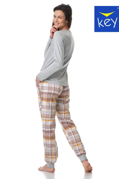 Lesklé melanžové pyžamo s kostkovanými kalhotami