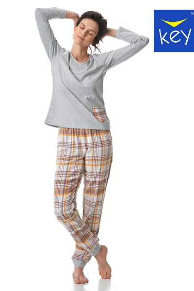 Lesklé melanžové pyžamo s kostkovanými kalhotami