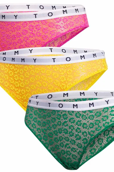 Tommy Hilfiger 3Pack Krajkové Tanga Kalhotky Žlutá/Růžová/Zelená