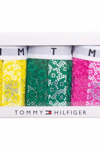 Tommy Hilfiger 3Pack Krajkové Tanga Kalhotky Žlutá/Růžová/Zelená