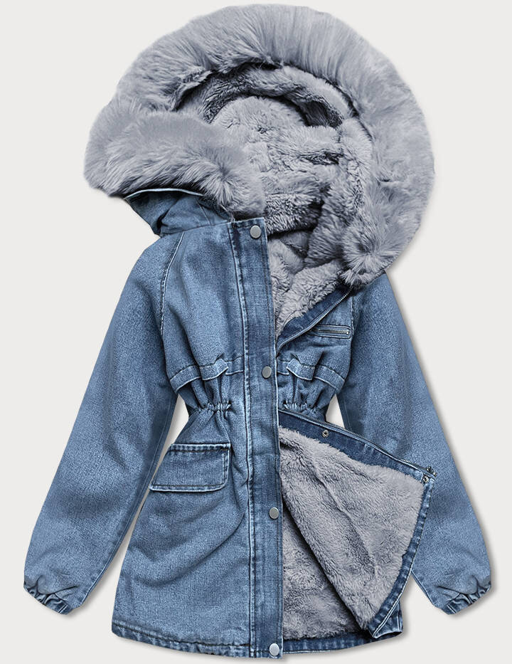 Kožešinová džínová bunda s kapucí SWEST, odcienie niebieskiego XL (42) i392_20683-53
