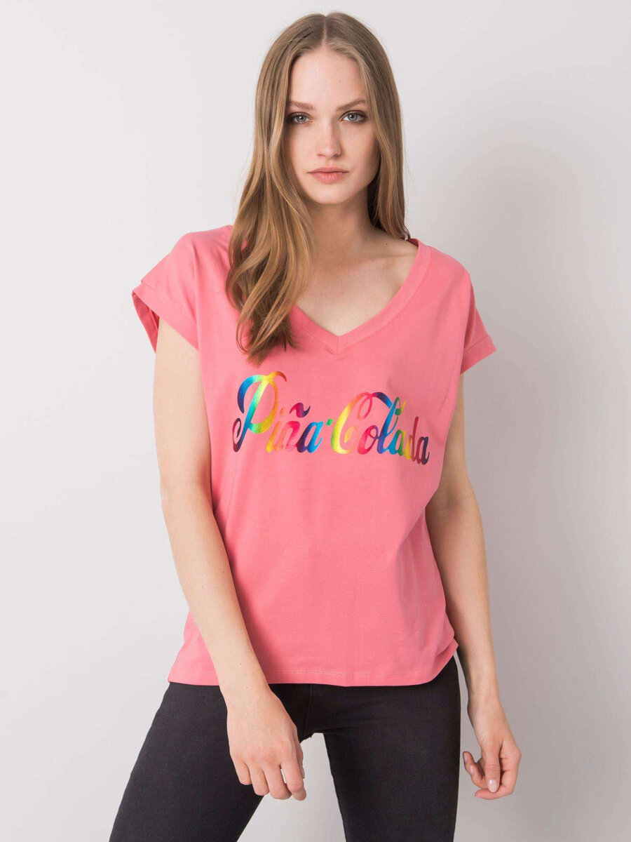 Dámské růžové tričko s barevným potiskem FPrice, jedna velikost i523_2016102933090