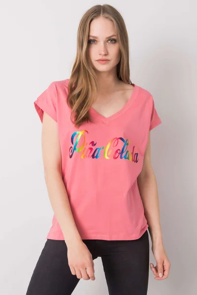 Dámské růžové tričko s barevným potiskem FPrice