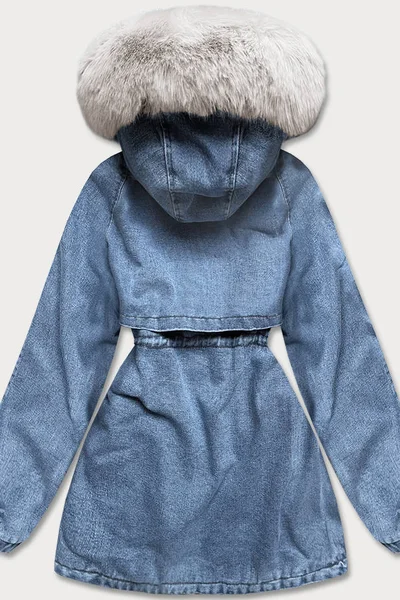Kožešinová dámská džínová bunda s kapucí S'WEST