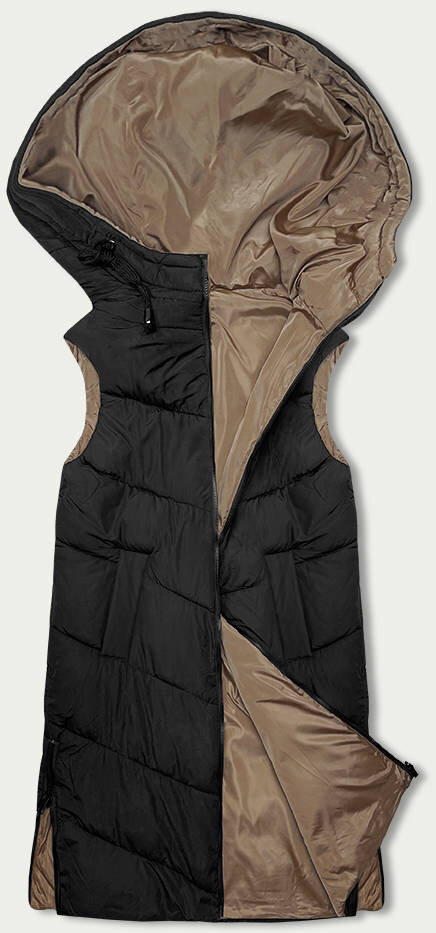 Černá dlouhá dámská vesta s kapucí MELYA MELODY, odcienie czerni XXL (44) i392_22402-48