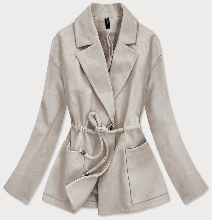 Volný béžový krátký dámský kabát MGIEX2 ROSSE LINE, odcienie beżu XL (42) i392_17036-53