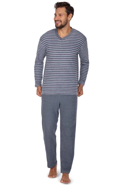 Teplé froté pyžamo pro muže Regina - pruhované tričko s dlouhým rukávem a dlouhé kalhoty