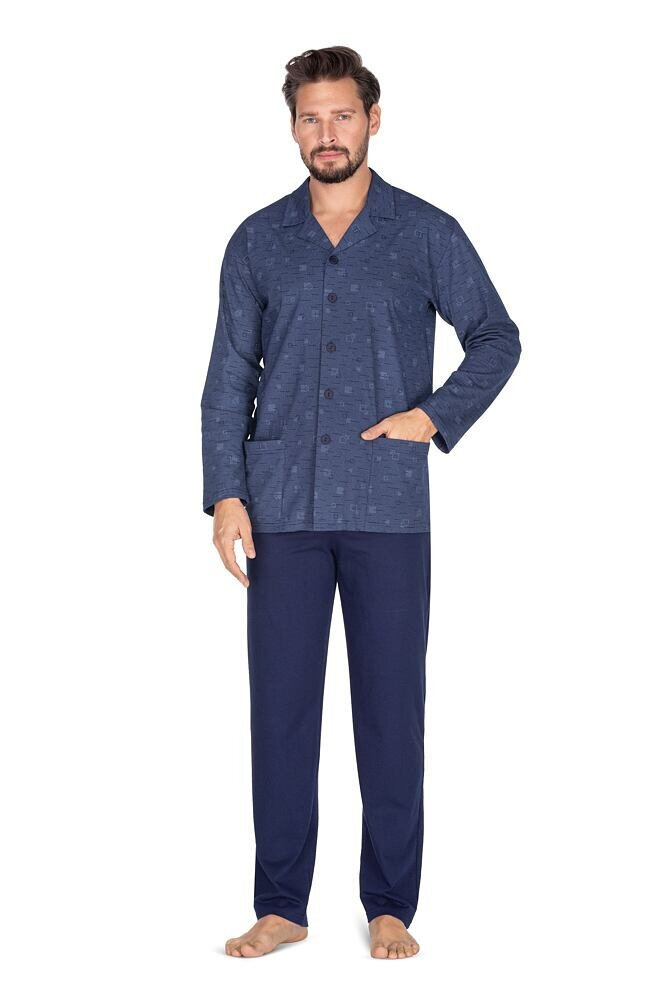Modré pyžamo pro muže Tom s knoflíky Regina, modrá XL i43_79365_2:modrá_3:XL_