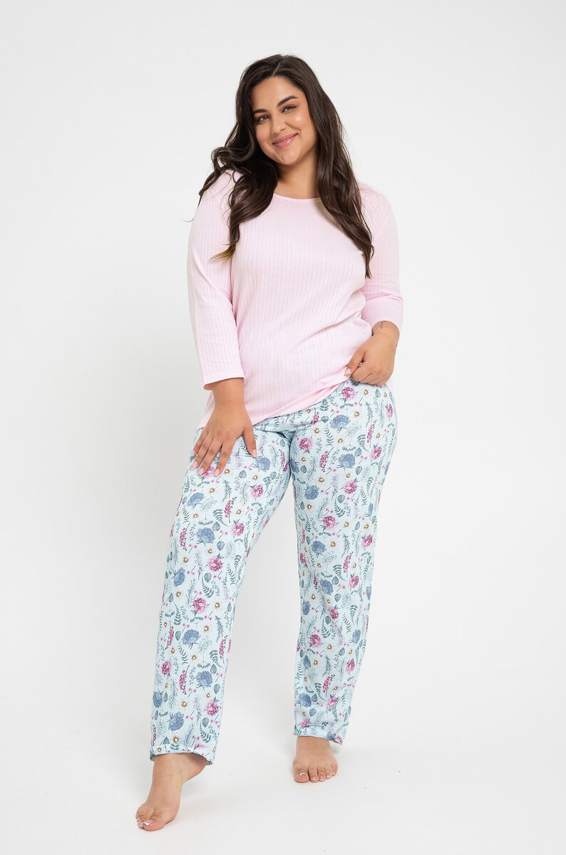 Růžové květinové pyžamo pro ženy Taro Amora 2XL-3XL, světle růžová XXL i384_22016988
