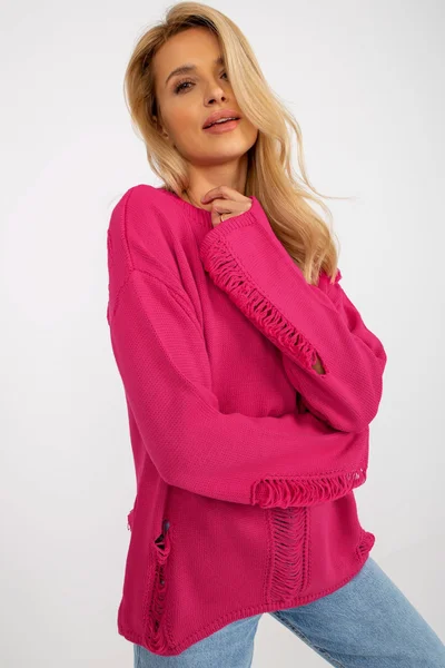 Růžový dámský svetr s dlouhým rukávem od FPrice
