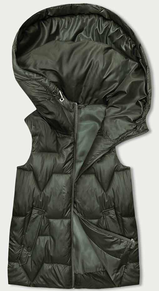 Khaki dámská vesta s kapucí - Zelená Vesta, odcienie zieleni XL (42) i392_22410-53