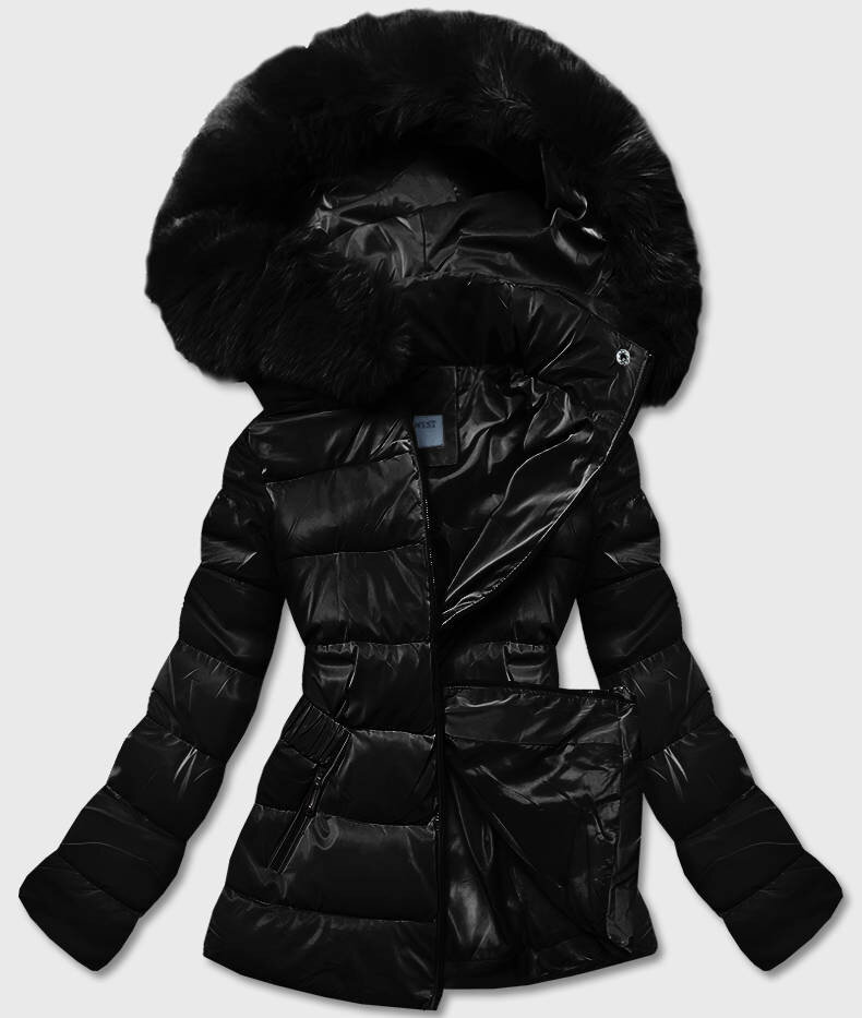 Černá bunda na zimu s kapucí a kožešinou pro ženy - SWEST, odcienie czerni XXL (44) i392_20694-48