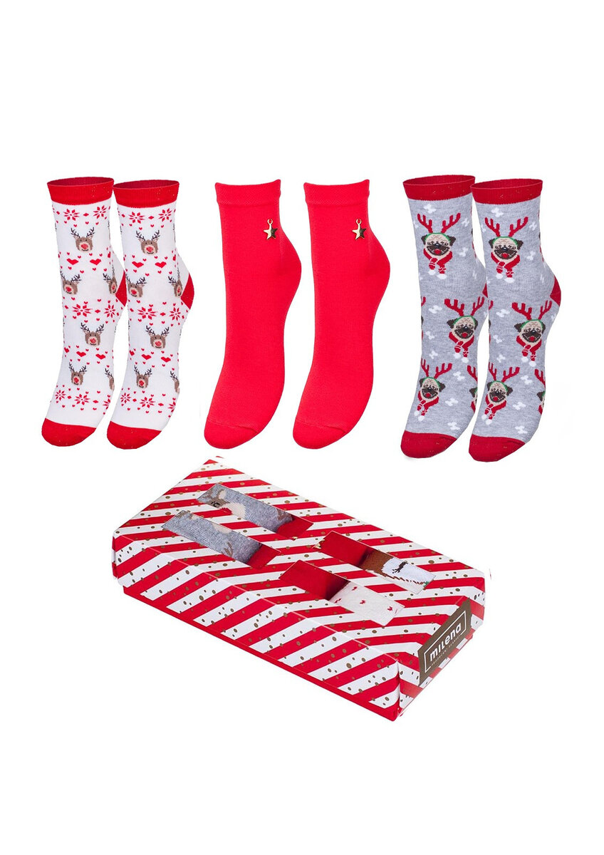 Dámské ponožky Milena Vánoční sada, krabička A3, mix barev-mix designu 37-41 i384_30095070