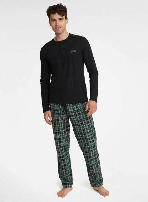 Mužské kostkované pyžamo s dlouhými rukávy Henderson Usher, černá XXL i384_9426901
