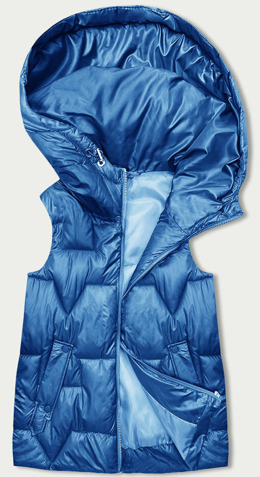 Modrá péřová dámská vesta s kapucí SWEST, odcienie niebieskiego L (40) i392_22412-49