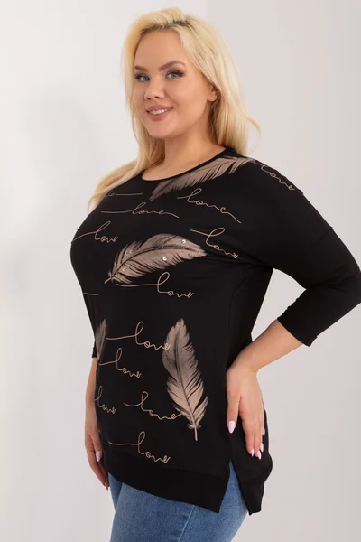 Plus Size Černá Dámská Halenka s Rukávem Fashionhunters