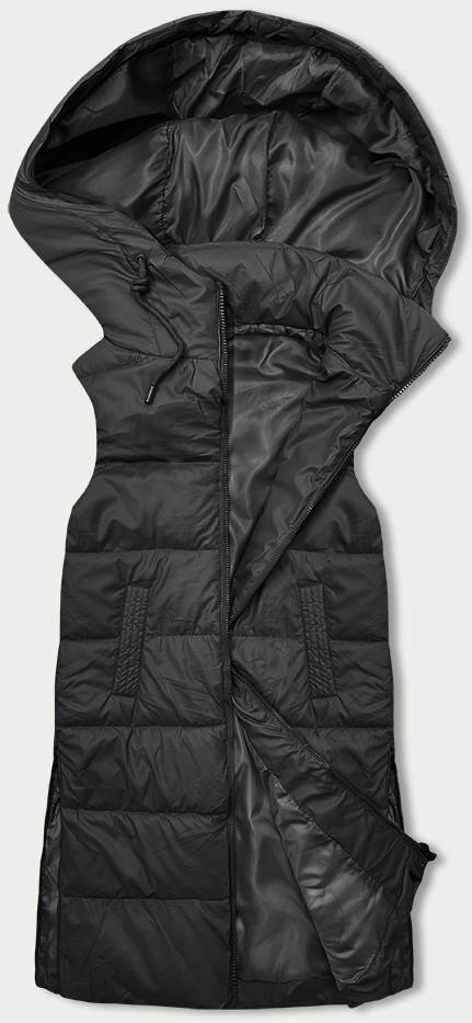 Černá dámská vesta s péřovou výplní a kapucí - Zimní Esence, odcienie czerni L (40) i392_22429-49