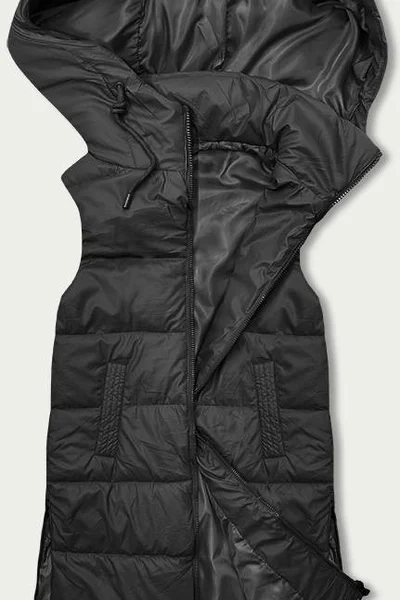 Černá dámská vesta s péřovou výplní a kapucí - Zimní Esence