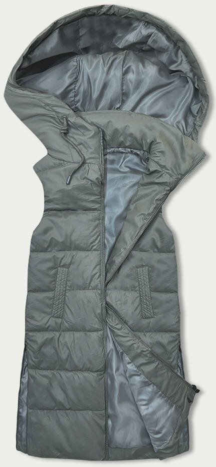 Khaki dámská vesta s kapucí a péřovou výplní, odcienie zieleni S (36) i392_22431-46