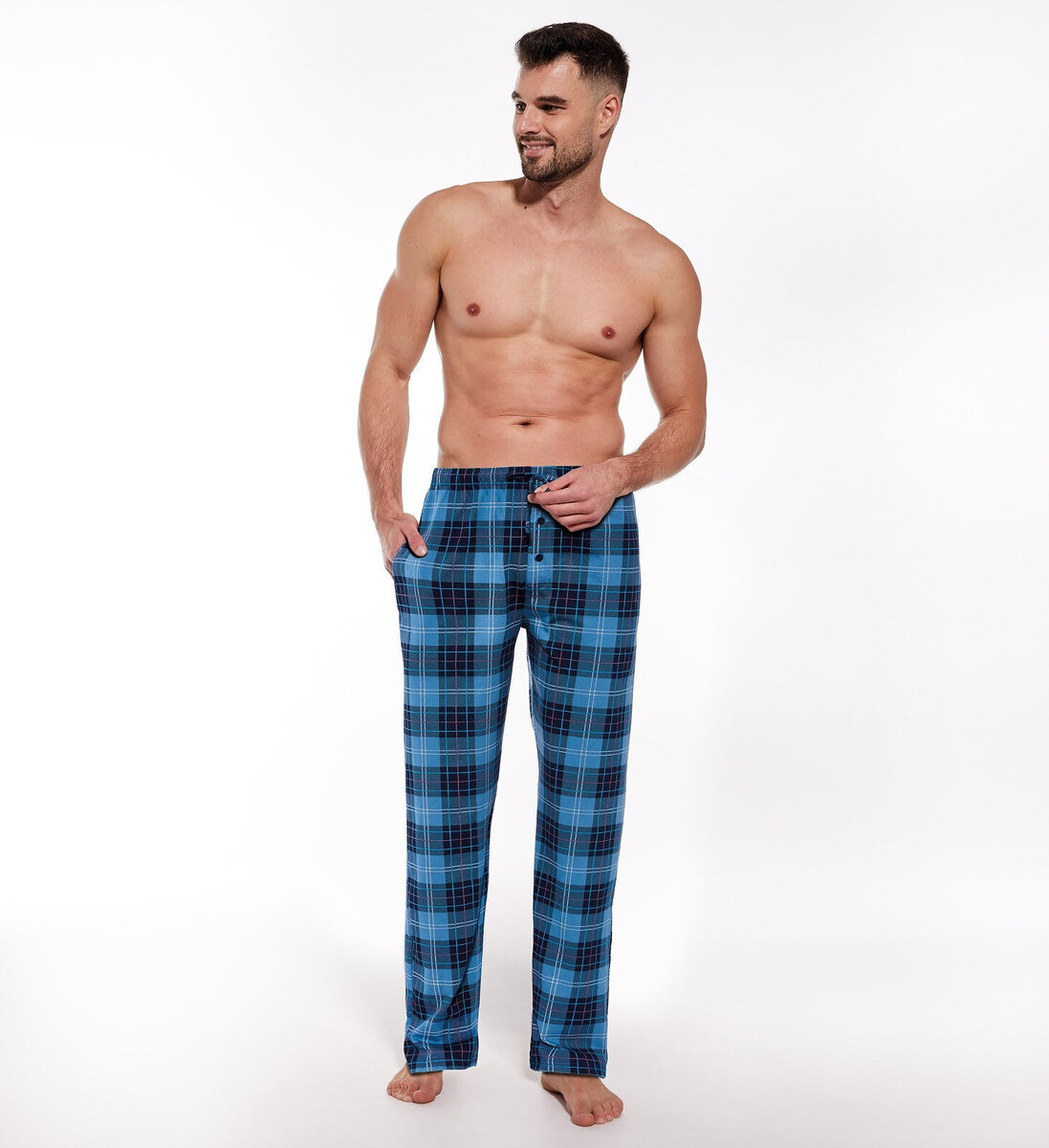Kostkované pyžamo pro muževé kalhoty Cornette, džínovina XXL i384_16961826