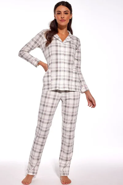 Kostkované pyžamo pro ženy s dlouhým rukávem a kalhotami