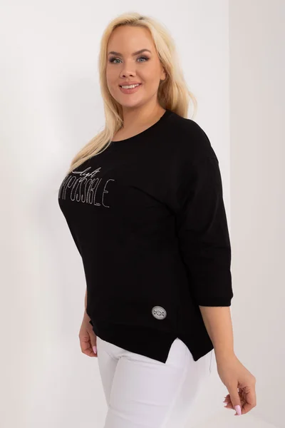 Černá plus size halenka s kamínky Fashionhunters