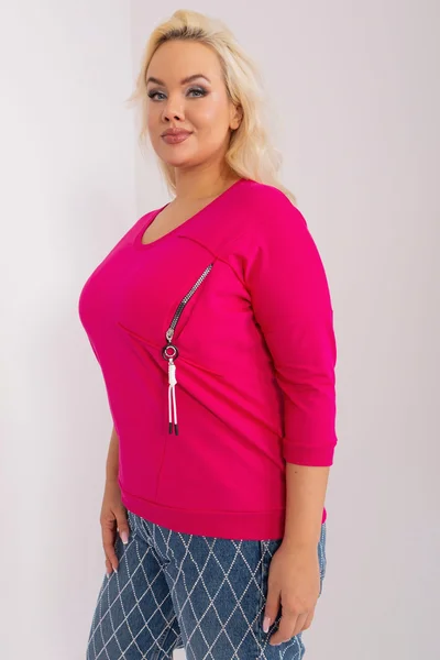 Fuchsiová plus size halenka s manžetami - Fashionhunters