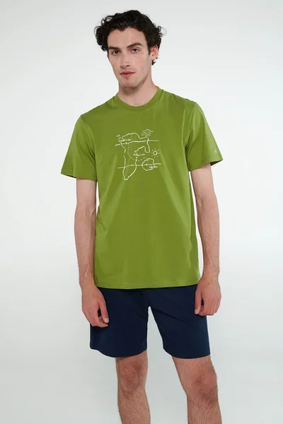 Zelené pohodlné pyžamo pro muže s krátkými rukávy