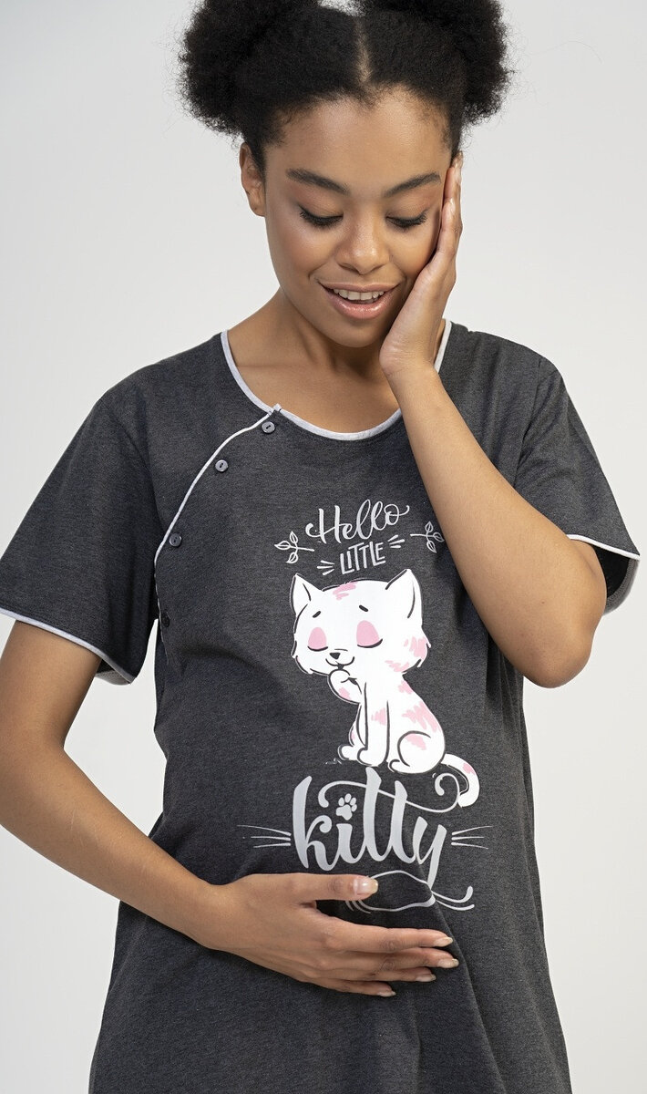 Dámská noční košile mateřská Little cat Vienetta, tmavě šedá XL i232_8581_55455957:tmavě šedá XL