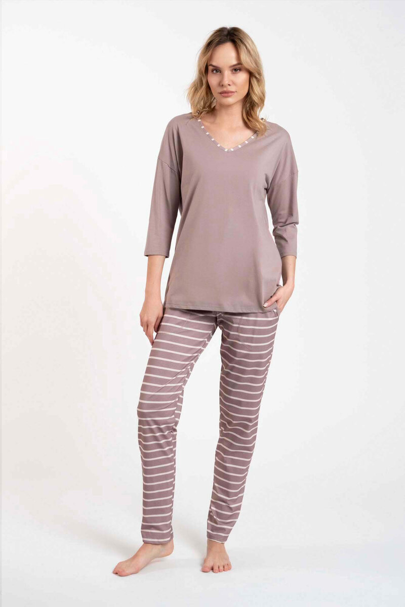 Dámské pyžamo Betty, 3/4 rukáv, dlouhé kalhoty - potisk cappuccino/cappuccino, s i646_2750228