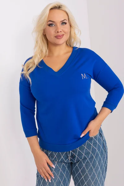 Kobaltová plus-size halenka s výstřihem Fashionhunters