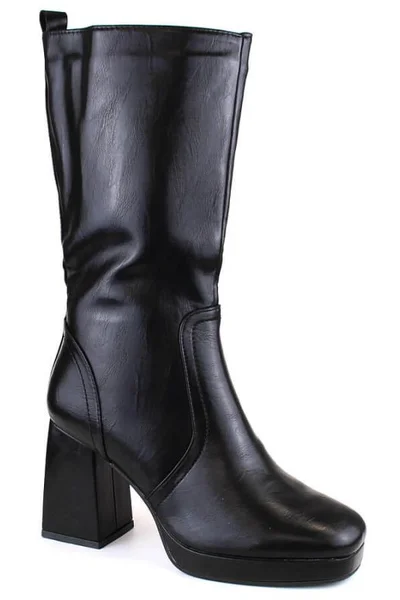 Černé zateplené boty Jezzi W s elastickým páskem - Kožešinový svršek