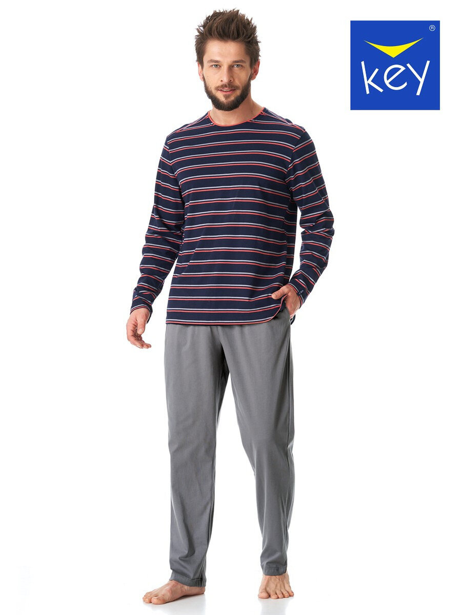 Mužská pruhovaná pyžama Key Comfort M-2XL, tmavě modrošedá XXL i384_61570592