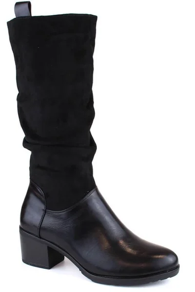 Černé dámské boty na podpatku s kožešinou - Jezzi Warm Feet
