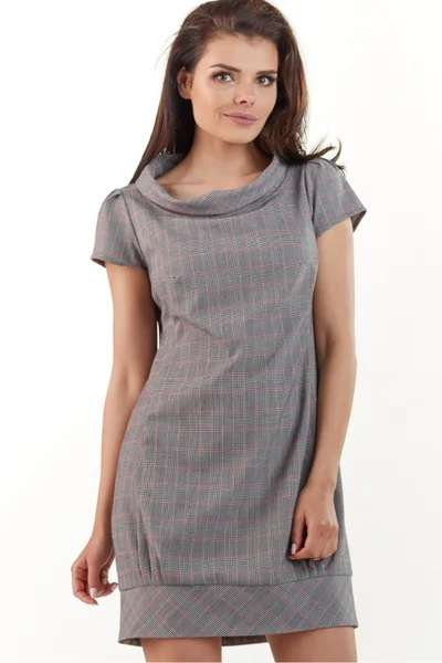 Kostkované dámské šaty s límcem - Awama