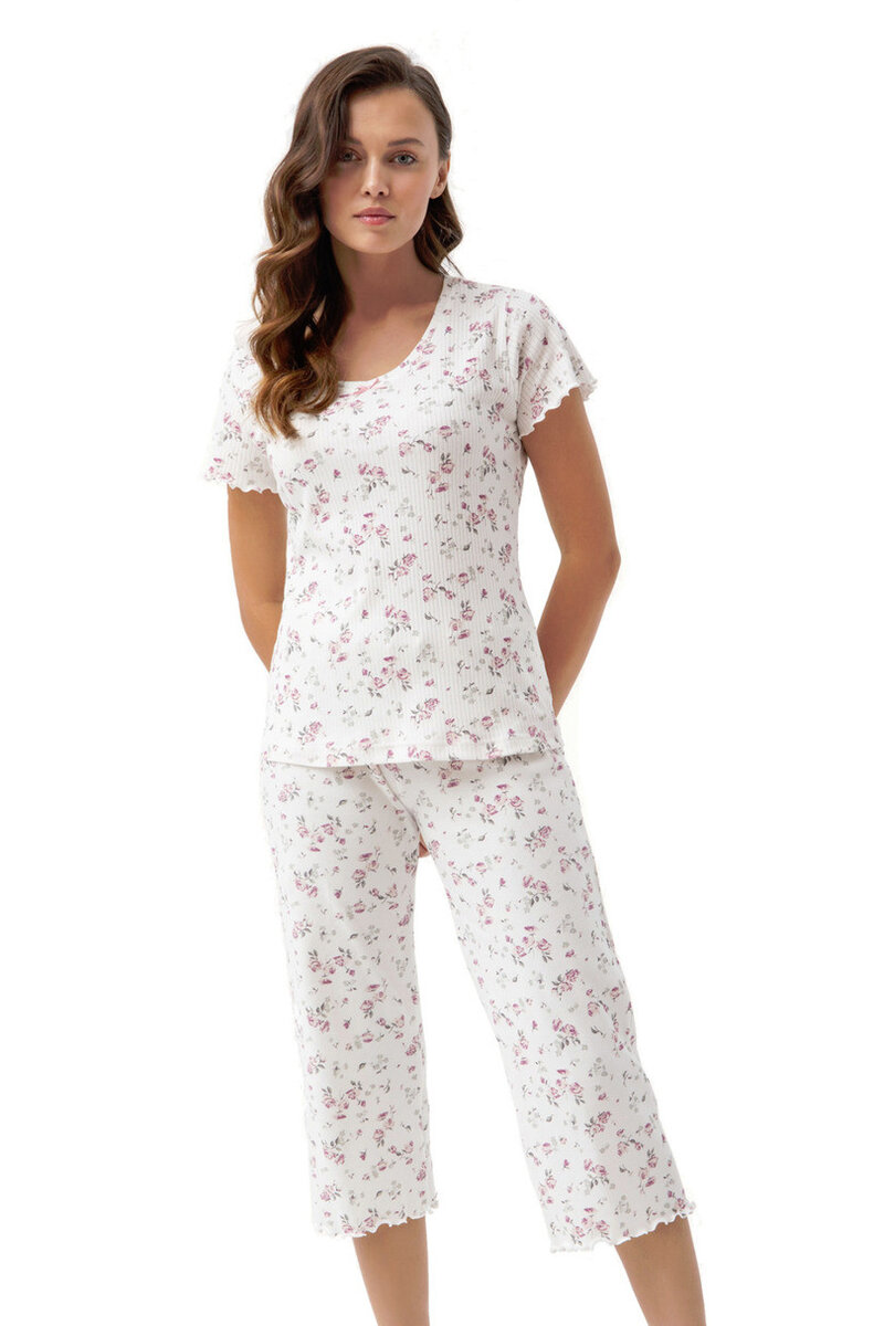 Krátké pyžamo Luna s květinovým potiskem, RŮŽOVÉ KVĚTINY XL i170_666-XL-1
