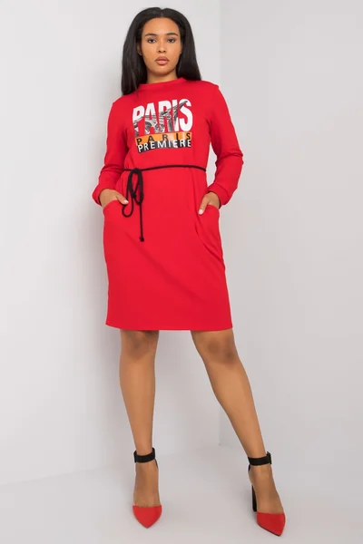 Dámské červené šaty s potiskem plus size FPrice