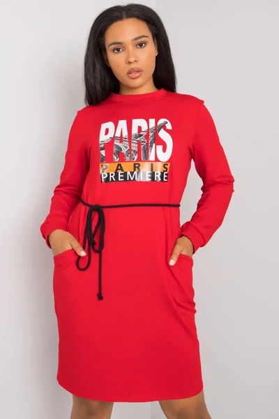 Dámské červené šaty s potiskem plus size FPrice