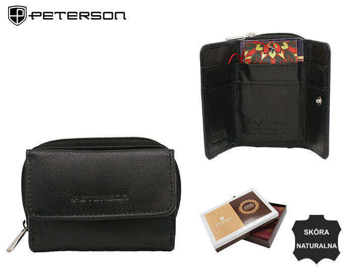 Černá kožená peněženka PETERSON® s uzávěrem, jedna velikost i523_5903051199707