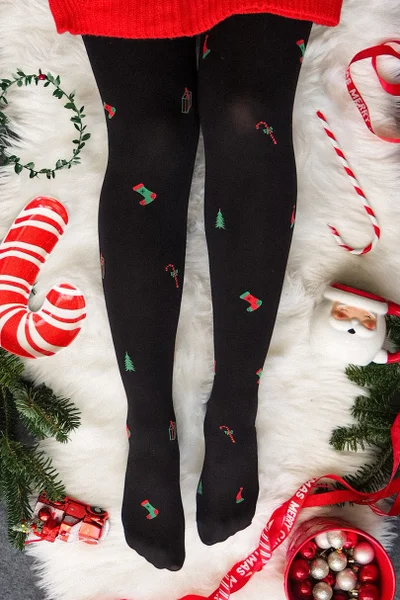 Hrubší dámské vzorované punčochové kalhoty CHRISTMAS TIGHTS Gabriella
