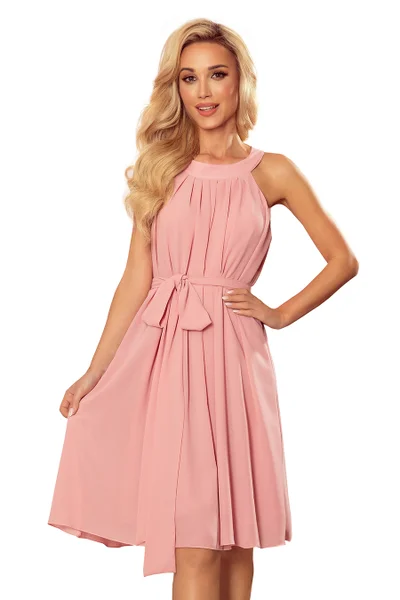 Růžové šifónové šaty s elegantním zavazováním - Numoco ALIZEE