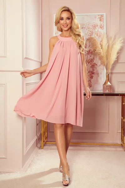 Růžové šifónové šaty s elegantním zavazováním - Numoco ALIZEE