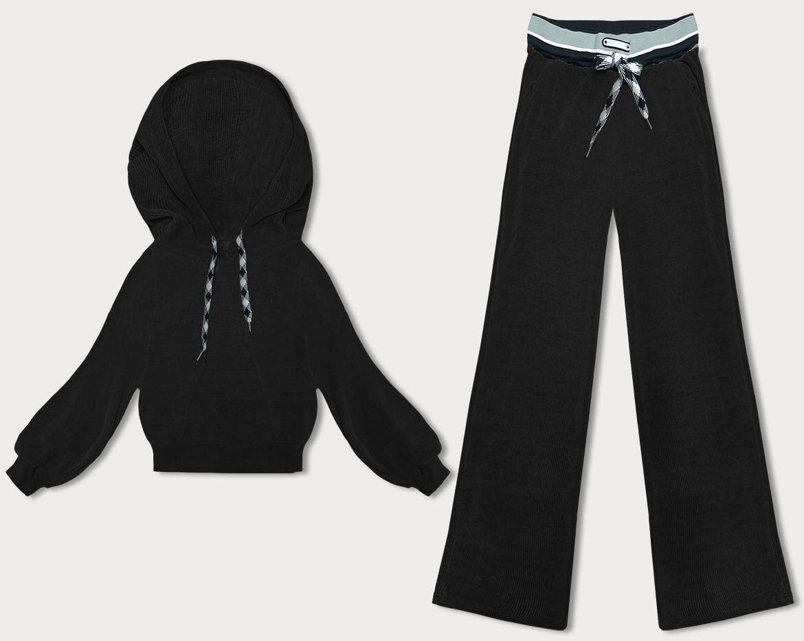 Černý dámský komplet s kapucí a kalhotami, odcienie czerni XL (42) i392_22513-3