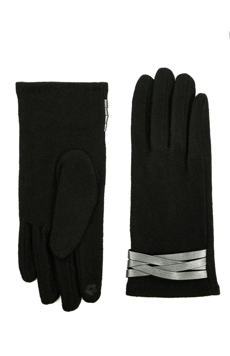 Černé elegantní dámské rukavice s detaily z ekokůže, černá XL i384_23127583